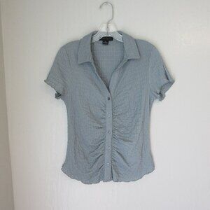 SANCTUARY Slate Blue Ruched Button Short Sleeve Blouse Size Medium